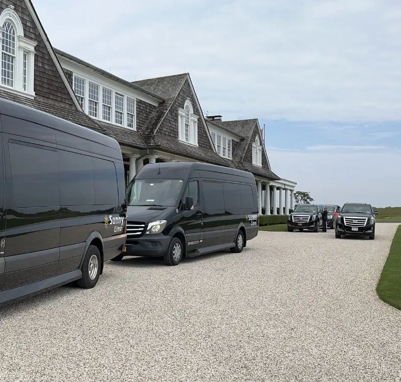 A group of vans parked in front of a house.