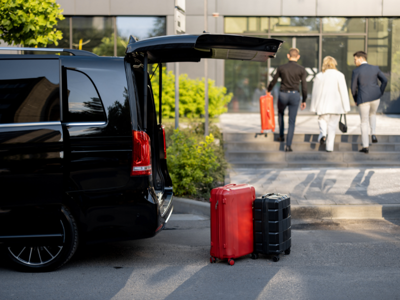 Chauffeur helping a couple with luggage