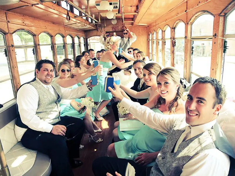 Wedding party on transport